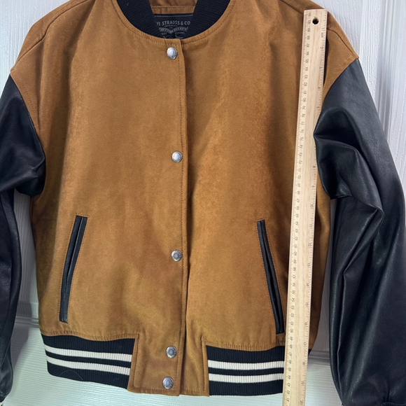 Levi’s Women's Mixed Media Varsity Bomber Jacket, Tan NWT XS - Picture 10 of 12